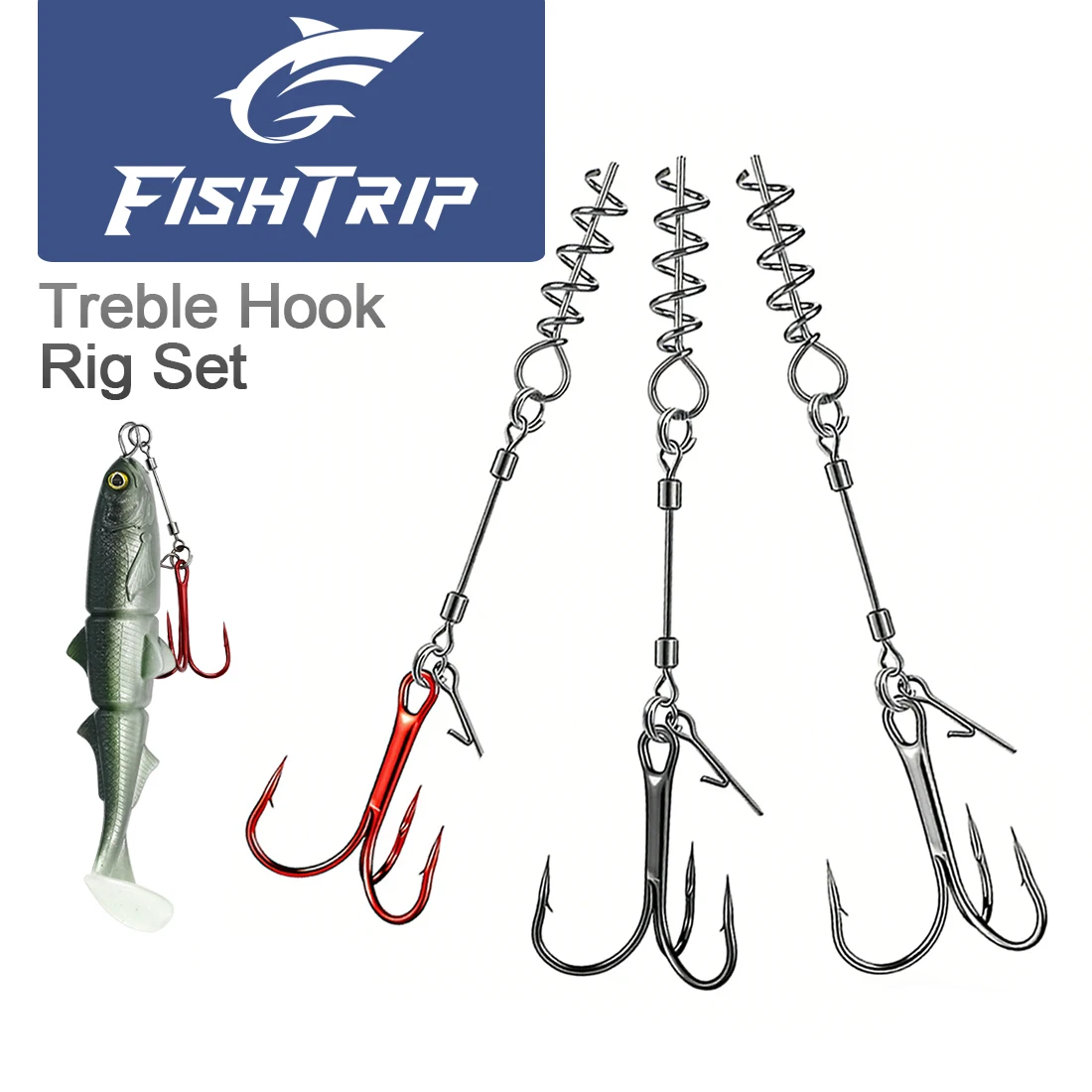 Anzuelos triples FishTrip – Cable acero con cierre de muelle