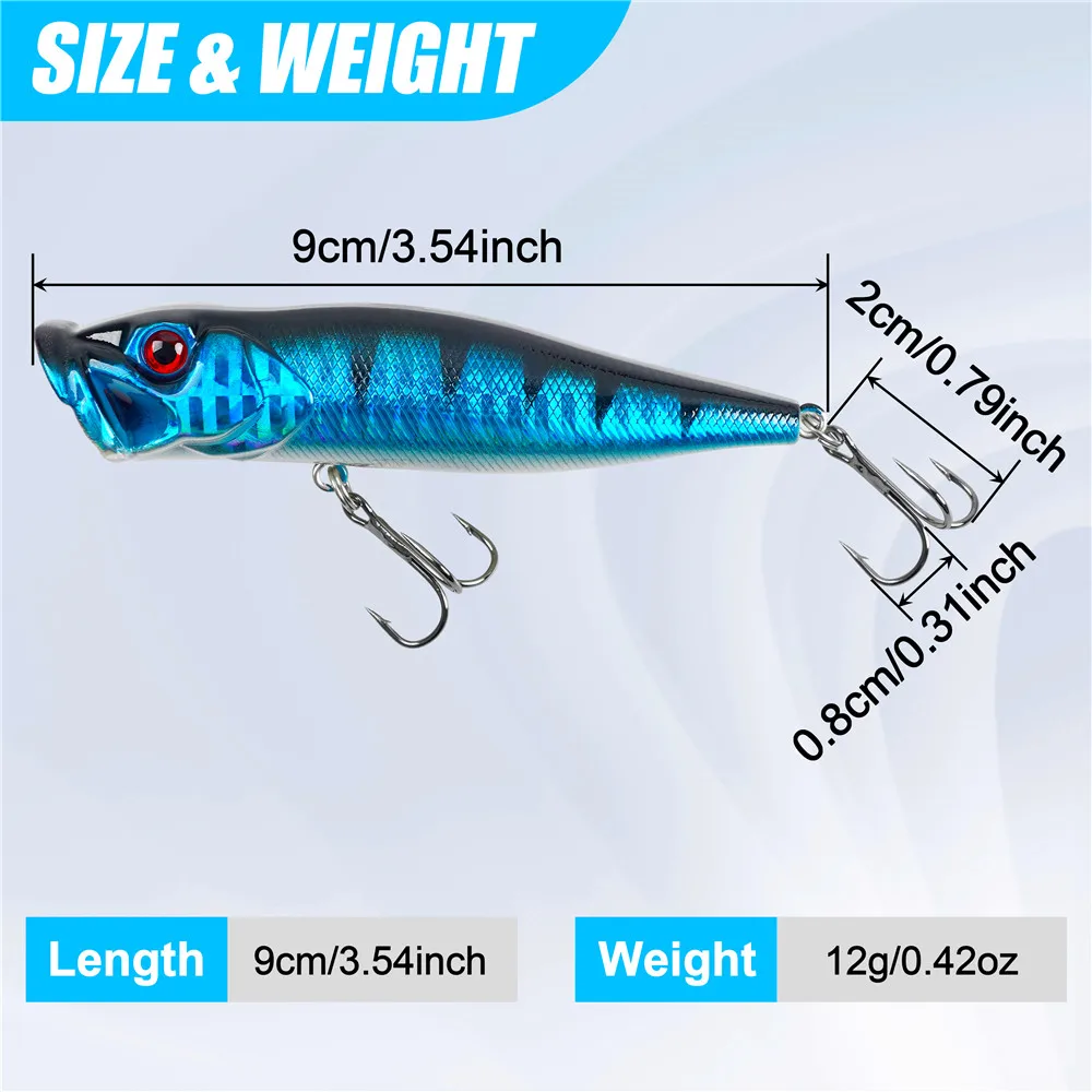 Señuelos de Topwater Popper para pesca de lubina, cebo Artificial flotante, sonajero para trucha, Lucio, salmón, 8 piezas - imagen 2