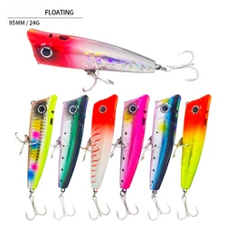 Sistema de superficie de agua con cebo luya para pesca, Popper 95MM/24G, cebo falso lanzado lejano en ruta de mar de agua dulce, cebo poper topwater