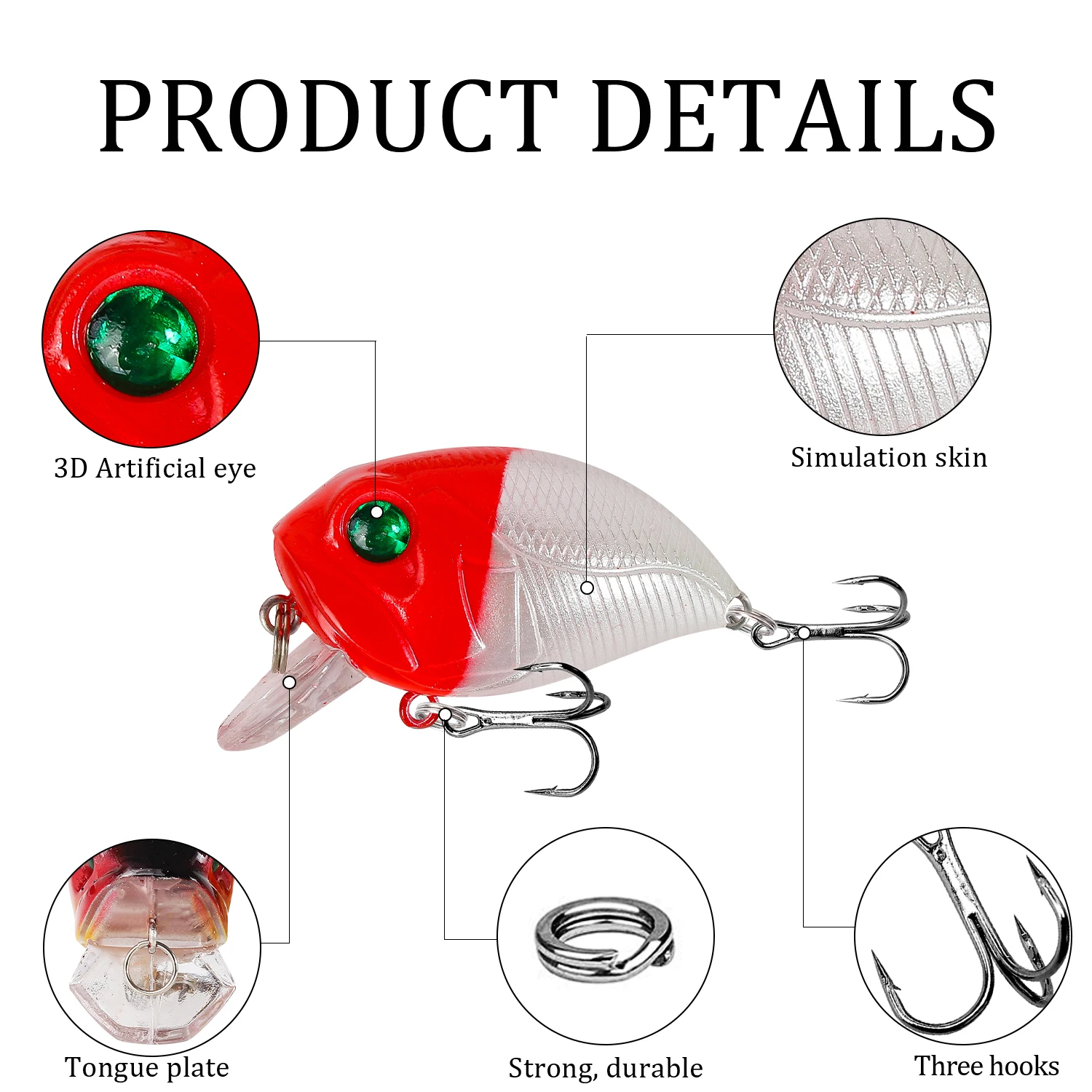 Lote de 5 Señuelos de Pesca Crankbait, 4,5 cm, 8,1g, Isca flotante, cebo duro Artificial, Lucio, Wobbler, Swimbait, aparejos de pesca de carpa - imagen 3