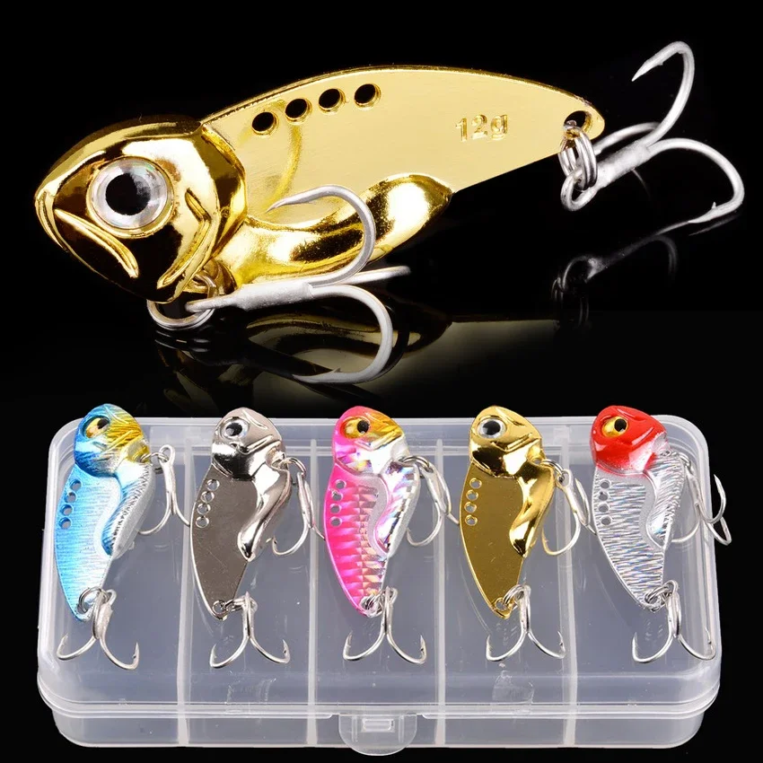 Señuelo de pesca VIB de Metal, 5g, 7g, cuchara con vibraciones vívidas, lubina, Spinner Artificial, cebo duro, señuelo de cigarra, cebo VIB, ojos 3D