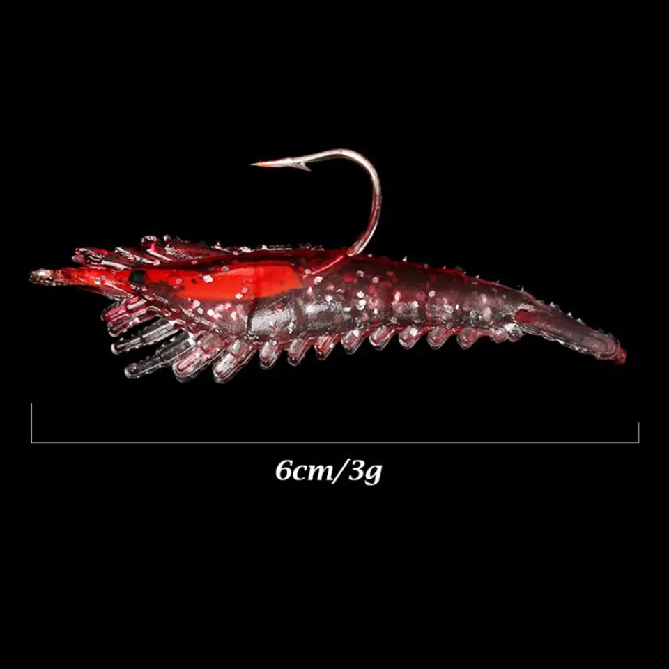 Cebos falsos luminosos para camarones, señuelo de simulación suave, cebo de trucha Artificial con un solo gancho, herramientas de pesca marina, 5 piezas - imagen 4