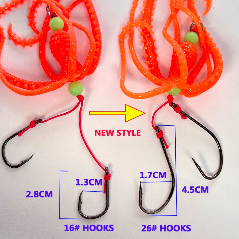 TAKEDO 2 unids/bolsa 10G señuelo Skrit de calamar 26 #   Gancho TPR falda de pulpo UV señuelos blandos Trolling cebo Artificial luminoso para bajo atún - imagen 3