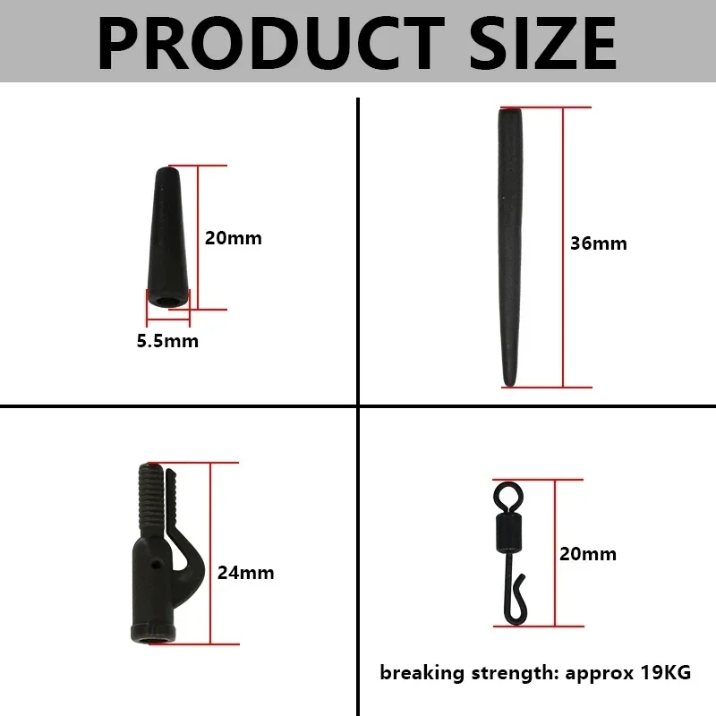 Accesorios de pesca de carpa, 40 Uds., Clip de plomo, cola giratoria de cambio rápido, mangas antienredos de goma para aparejos de pesca de carpa, aparejos de pesca gruesos - imagen 2