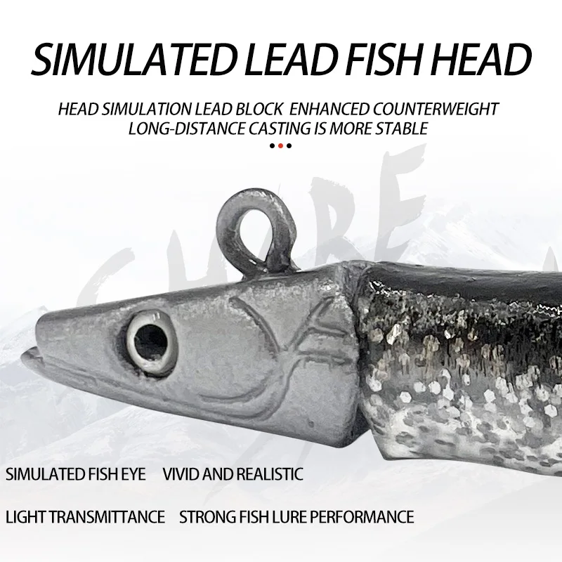 Señuelo de pesca biónico, venta al por mayor, cabeza de plomo de silicona, cebo de plástico suave con cabeza de anzuelo, cebo tipo lápiz que se hunde, 2 uds. - imagen 3