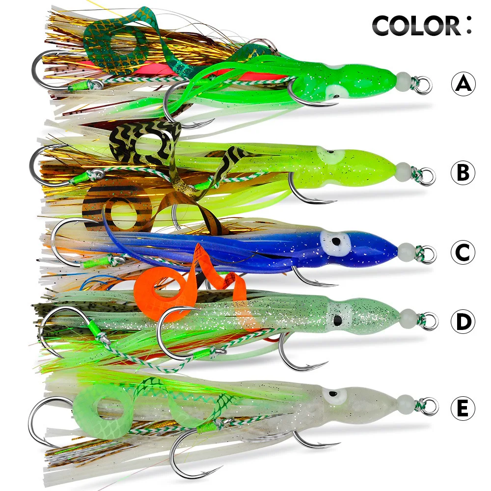 Cebos blandos de pulpo luminosos con anzuelos de jigging, señuelos de calamar de silicona coloridos para pesca nocturna, cebo de calamar, anzuelo de pesca Sabiki - imagen 4