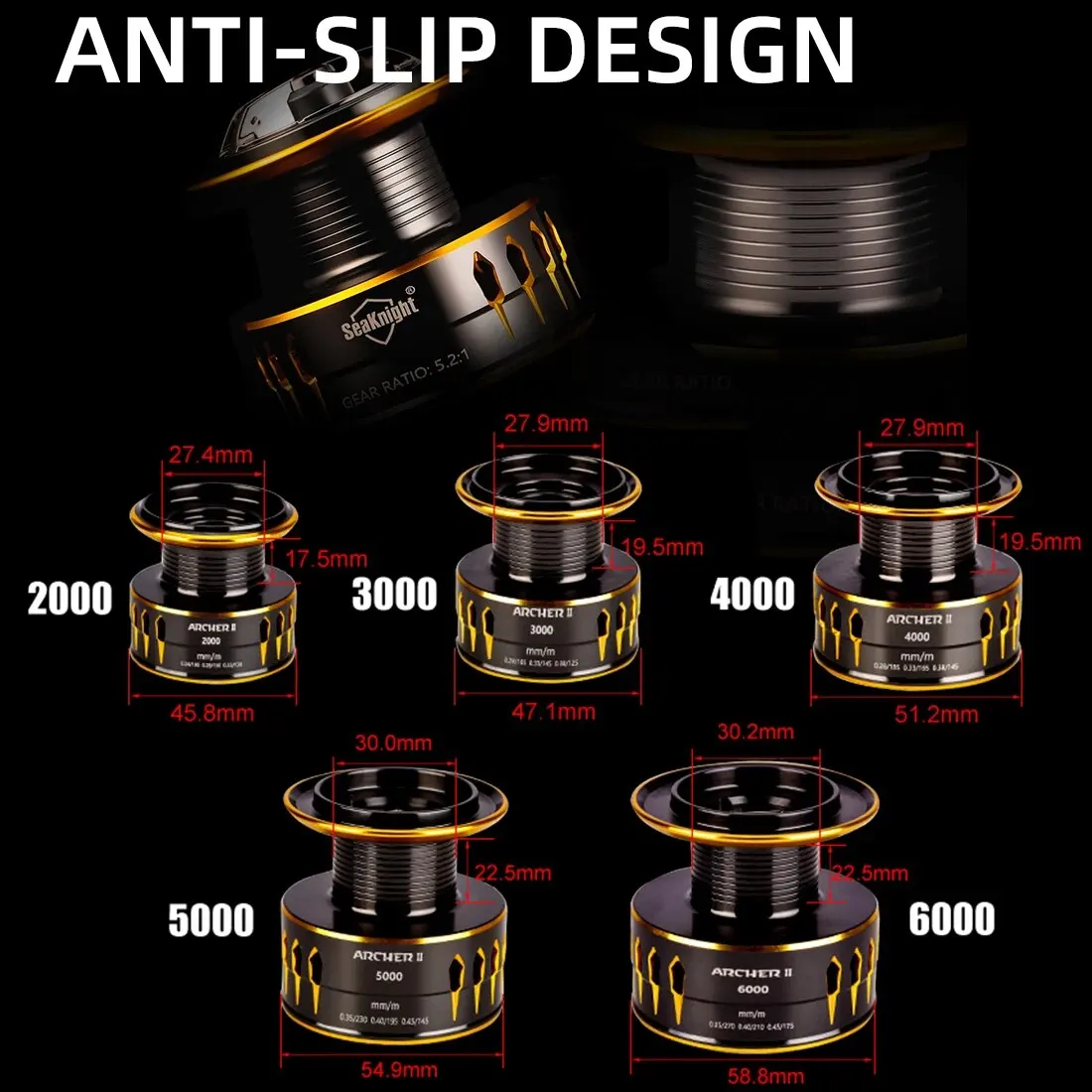 SeaKnight-carrete giratorio serie ARCHER2, potencia de arrastre máxima de 28 libras, carrete de aluminio para peces 5,2: 1 4,9: 1 2000-6000, diseño de alarma de pesca - imagen 3