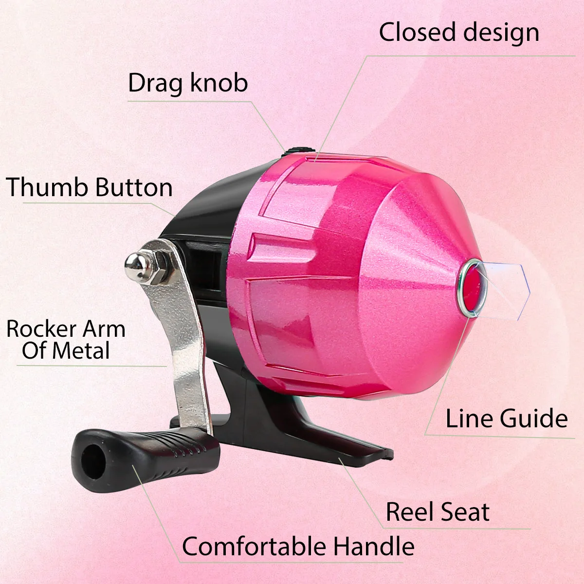 Carrete de pesca con tirachinas rosa, Mini carrete de pesca Baitcasting, carrete de doble brazo cerrado, rueda de pesca - imagen 5