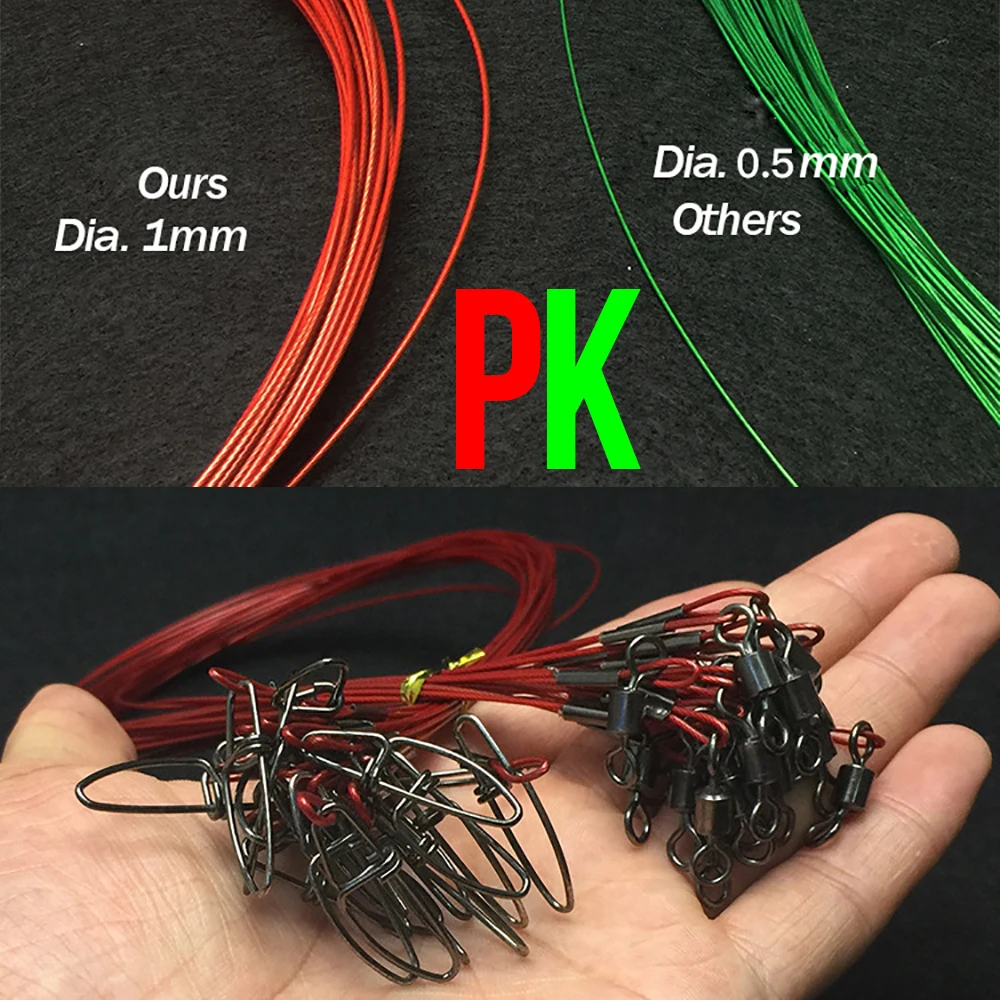 20 piezas líderes de alambre de pesca de acero antimordida de 50cm de alta resistencia 150LB/68kg líderes de línea prefabricados de alta resistencia con broches giratorios - imagen 2