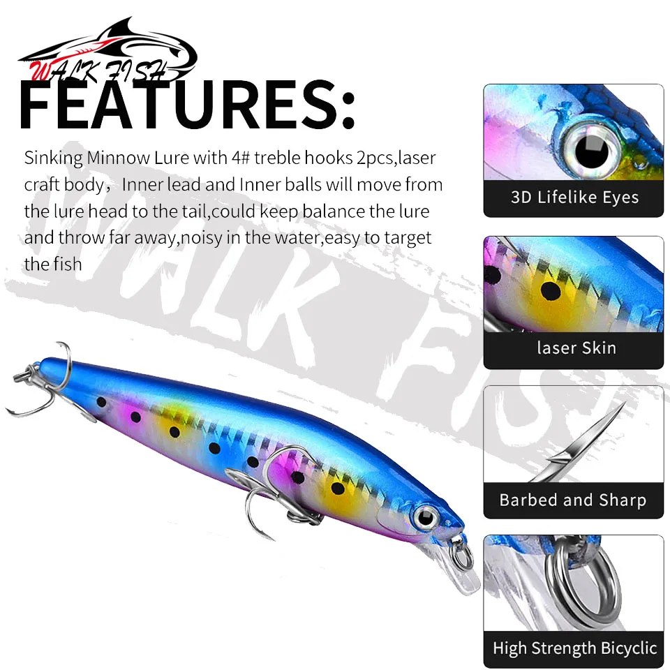 WALK FISH-señuelo de pececillo antioxidado, cebo de Pesca que se hunde, 10,5 cm-19g, curricán duro, Wobblers ruidosos, Pesca de fundición larga - imagen 4