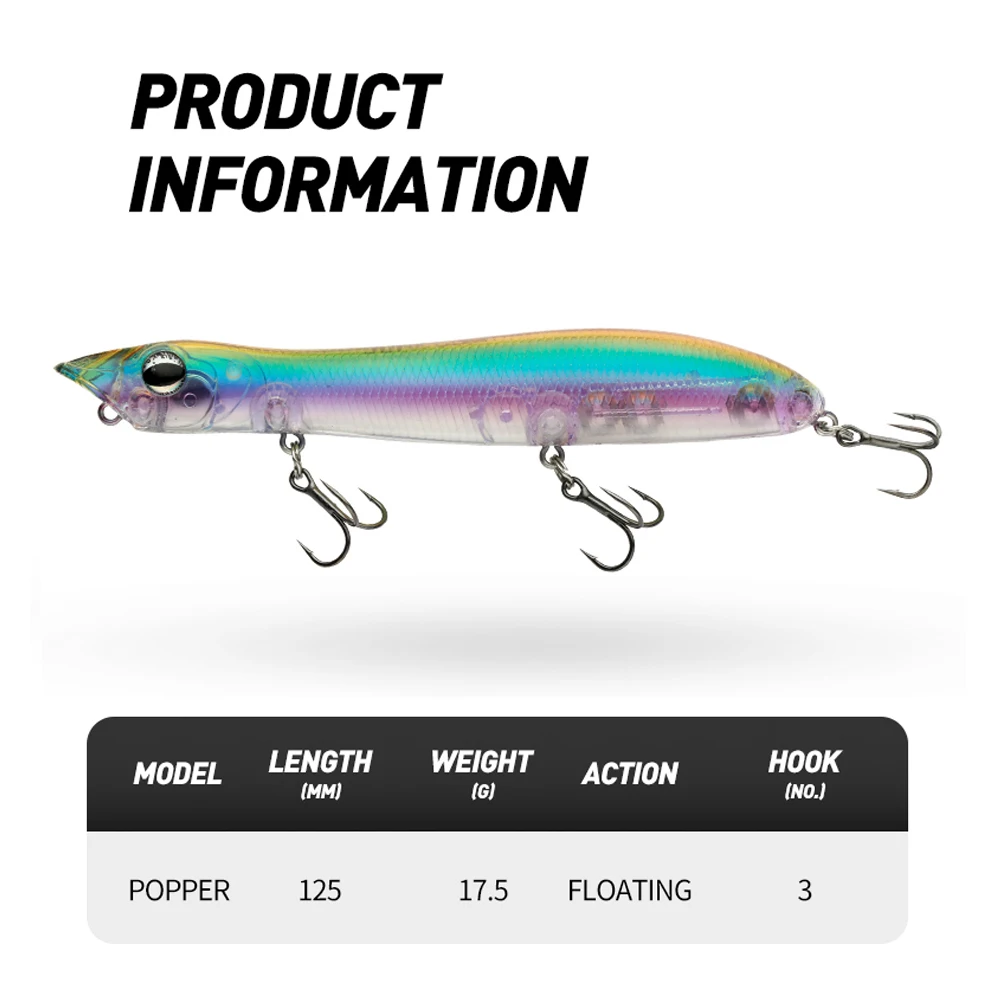 Topwater Popper cebo 12cm 17,5g caminar perro plástico duro Popper Señuelos de pesca flotante cabeza de serpiente sonajero Wobble Bass señuelo - imagen 2