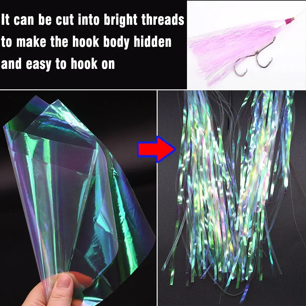 MNFT 2 piezas 16x16 cm película arcoíris transparente para atado de moscas para aparejos Sabiki - imagen 3