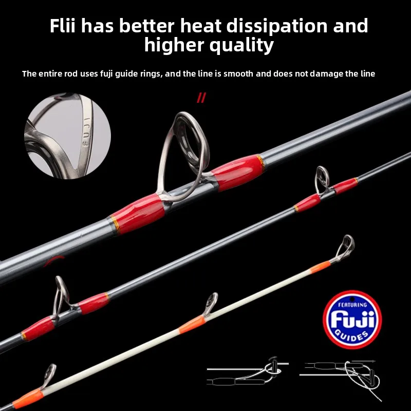 HAOYU piezas completas Fuji caña de pescar 1.38M1.58M1.8M2.1M2.4M2.7M Jig 100-500G caña de pescar de alto carbono caña de pescar en el océano Slatwater - imagen 2