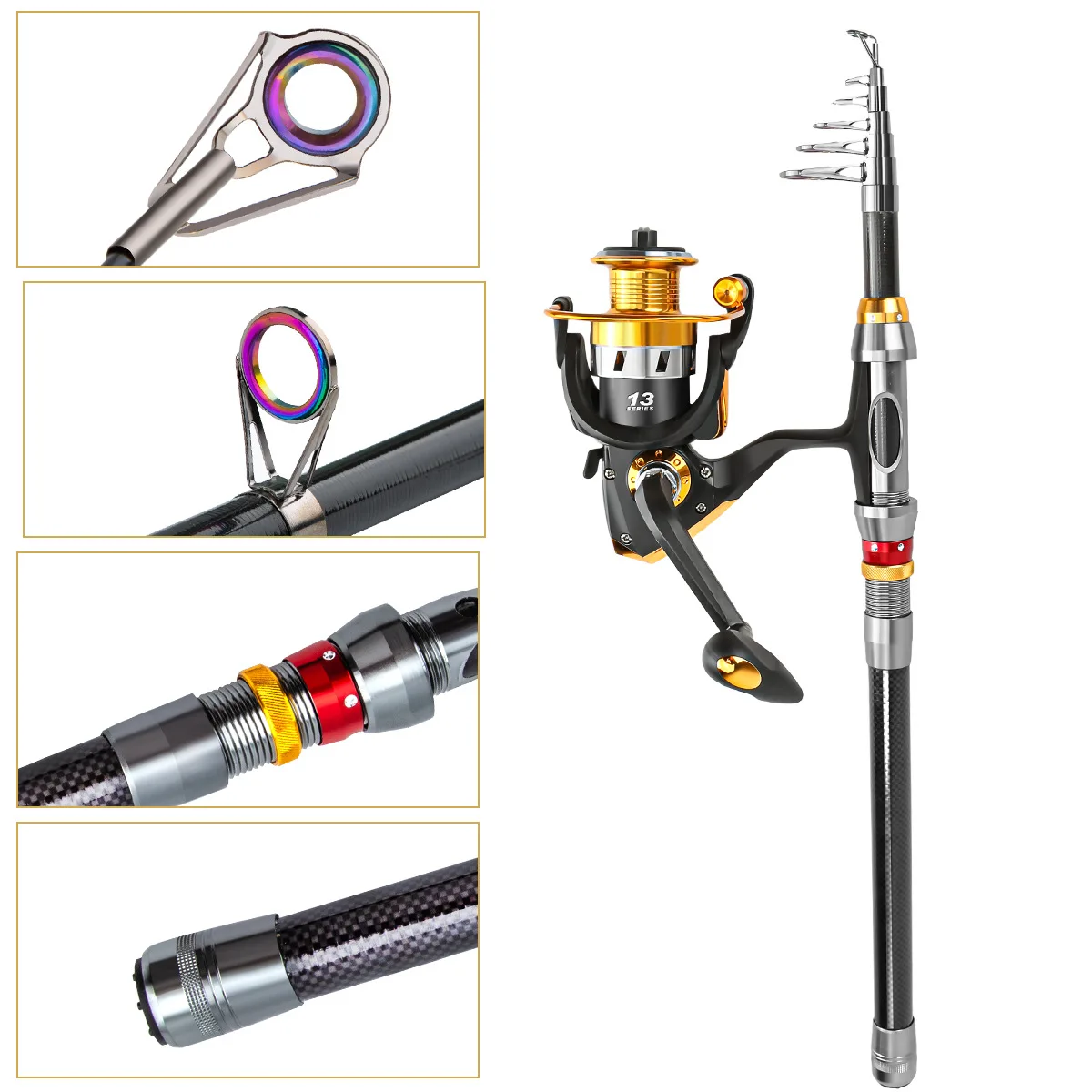 Caña de pescar de carbono Luya, juego de aparejos de pesca de viaje portátil retráctil, caña de lanzamiento, caña de pescar de mar de lanzamiento lejano - imagen 3