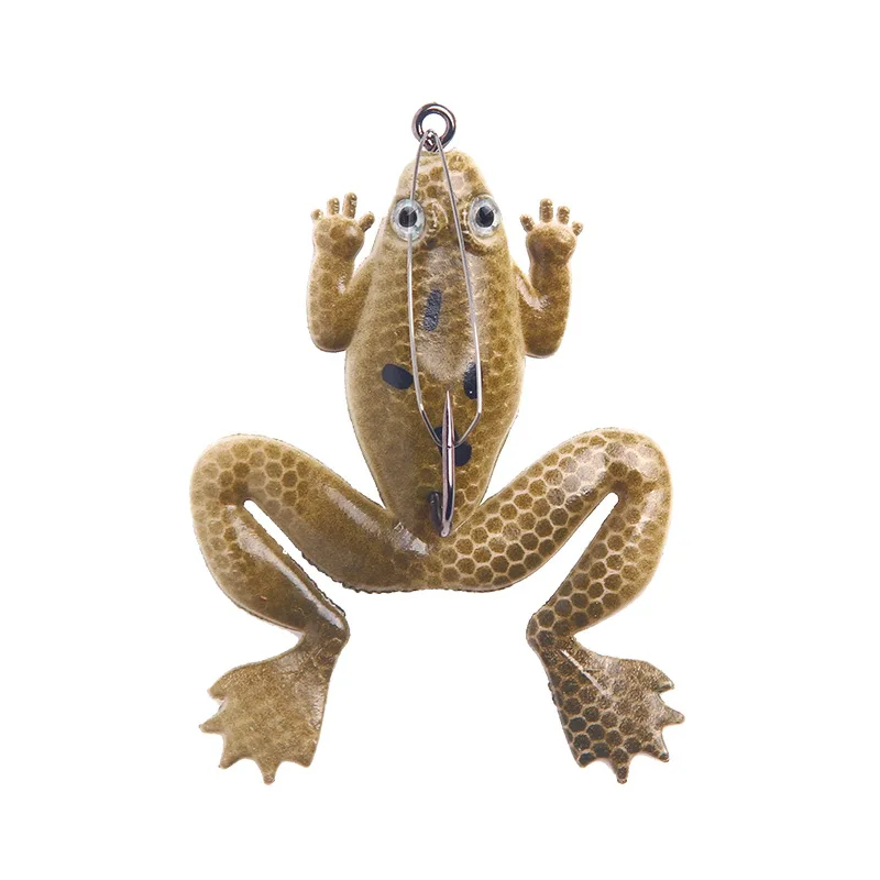 Señuelo de pesca de rana, cebo de tubo suave, señuelo de pesca de plástico con anzuelos de pesca, Rana de rayos Topwater, ojos artificiales 3D, 4 Uds. - imagen 5