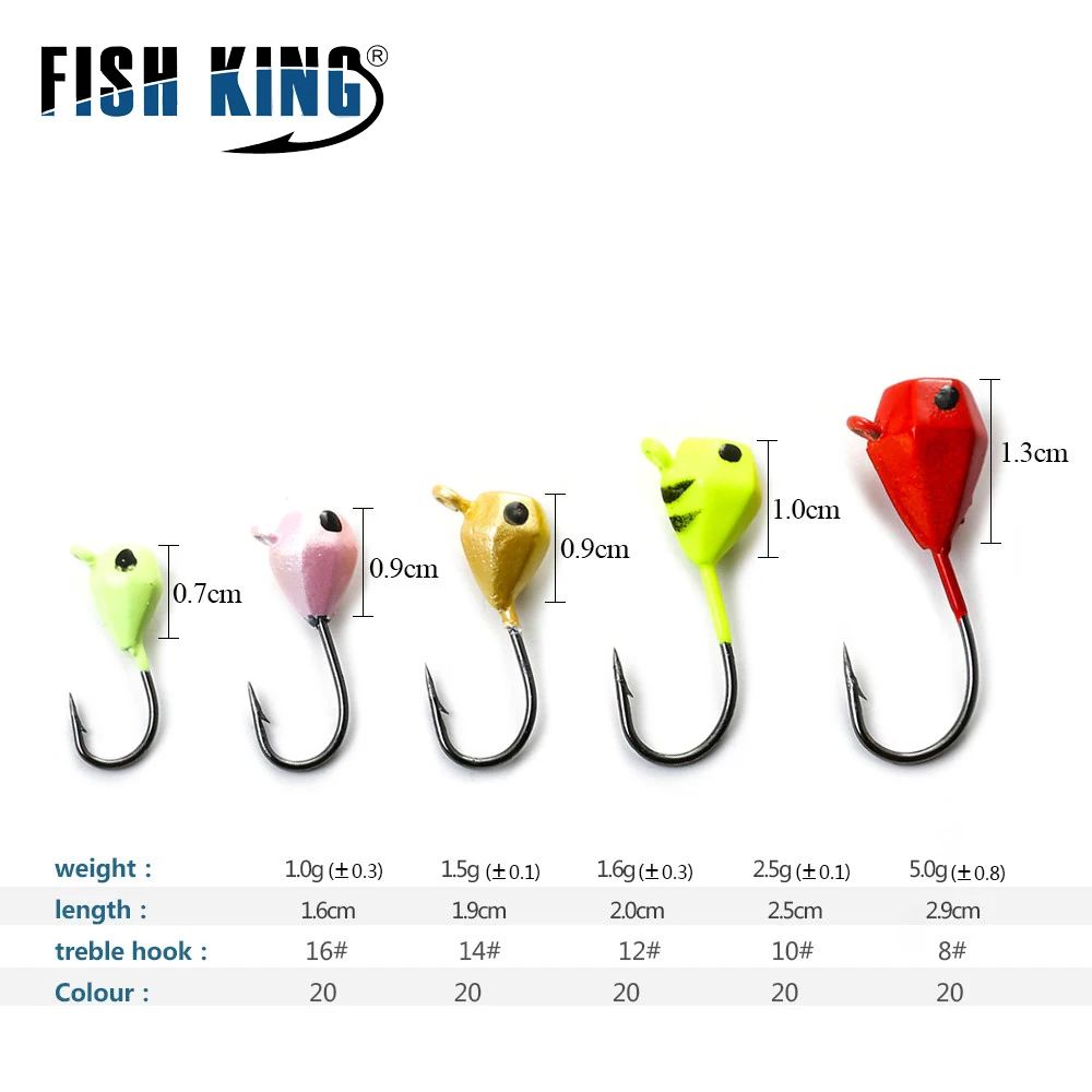 FISH KING-señuelo de pesca en hielo para invierno, cebo blando de 1,0g/1,5g/1,6g/2,5g/5,0g, cabeza de plantilla, anzuelo pequeño de pesca en hielo para señuelo de gusano, 5 unids/lote por paquete - imagen 2