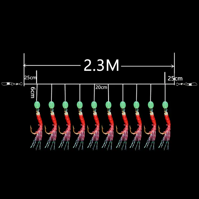 JYJ 1 paquete de anzuelo de cuerda sabiki de aparejo de goma, anzuelo de Pesca de 10 brazos, cebo señuelo para Pesca de caballa de sardina de agua dulce - imagen 4