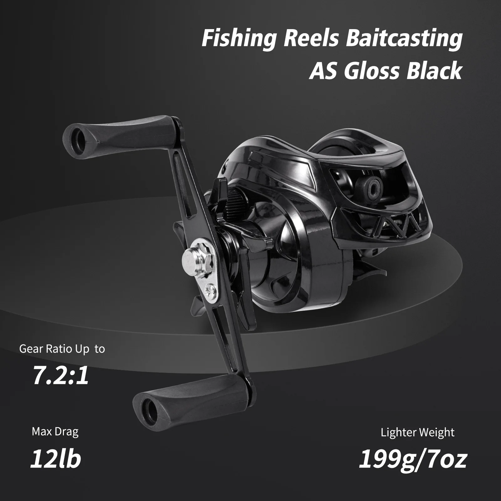 Carrete Baitcaster Negro de Metal – Ligero y Versátil para Pesca - imagen 2