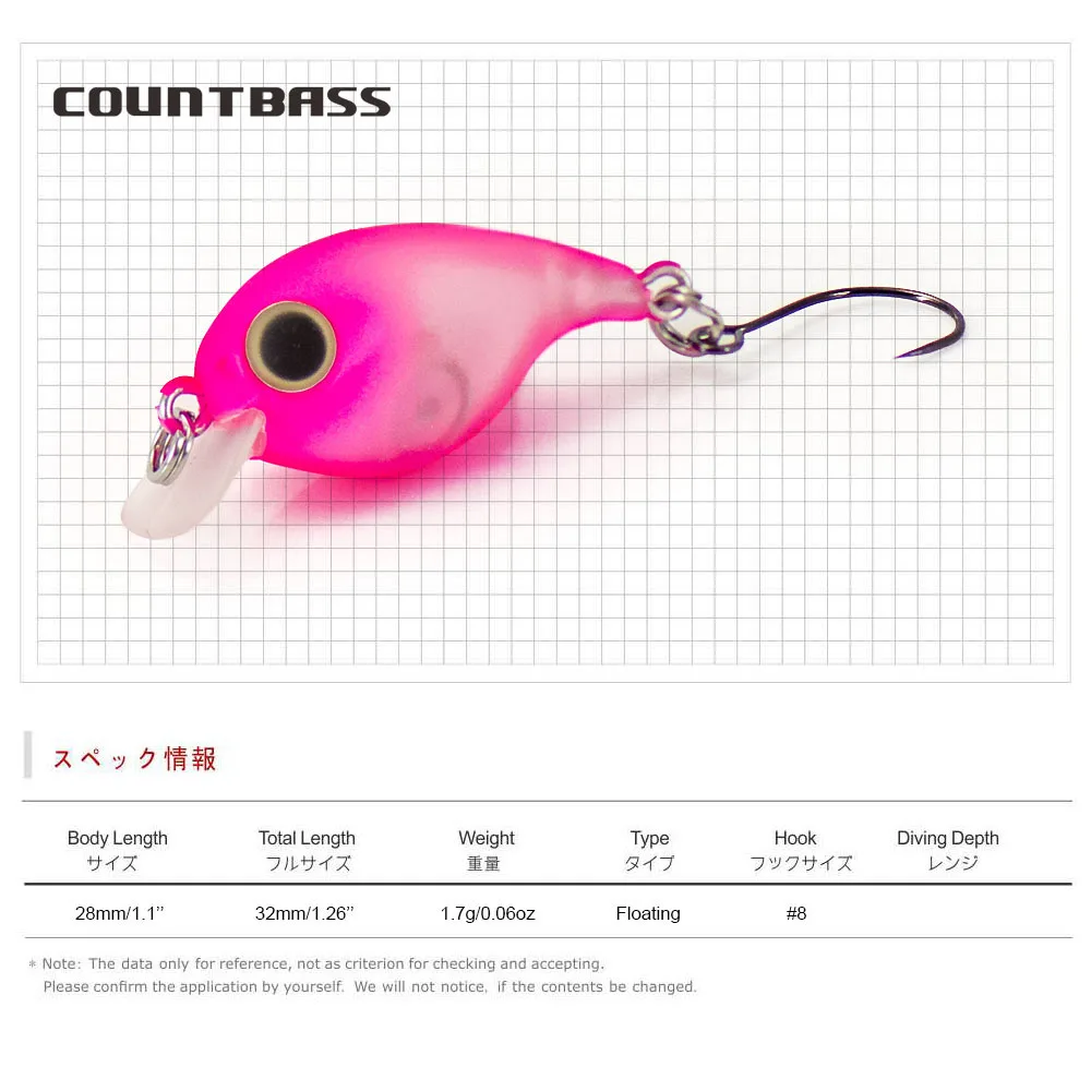 COUNTBASS 28 mm 1-1/8" 1,7 g 1/16 oz. Crankbaits flotantes pesca de trucha cebo duro de plástico señuelo Wobbler perca Leurre señuelo de pescador - imagen 3