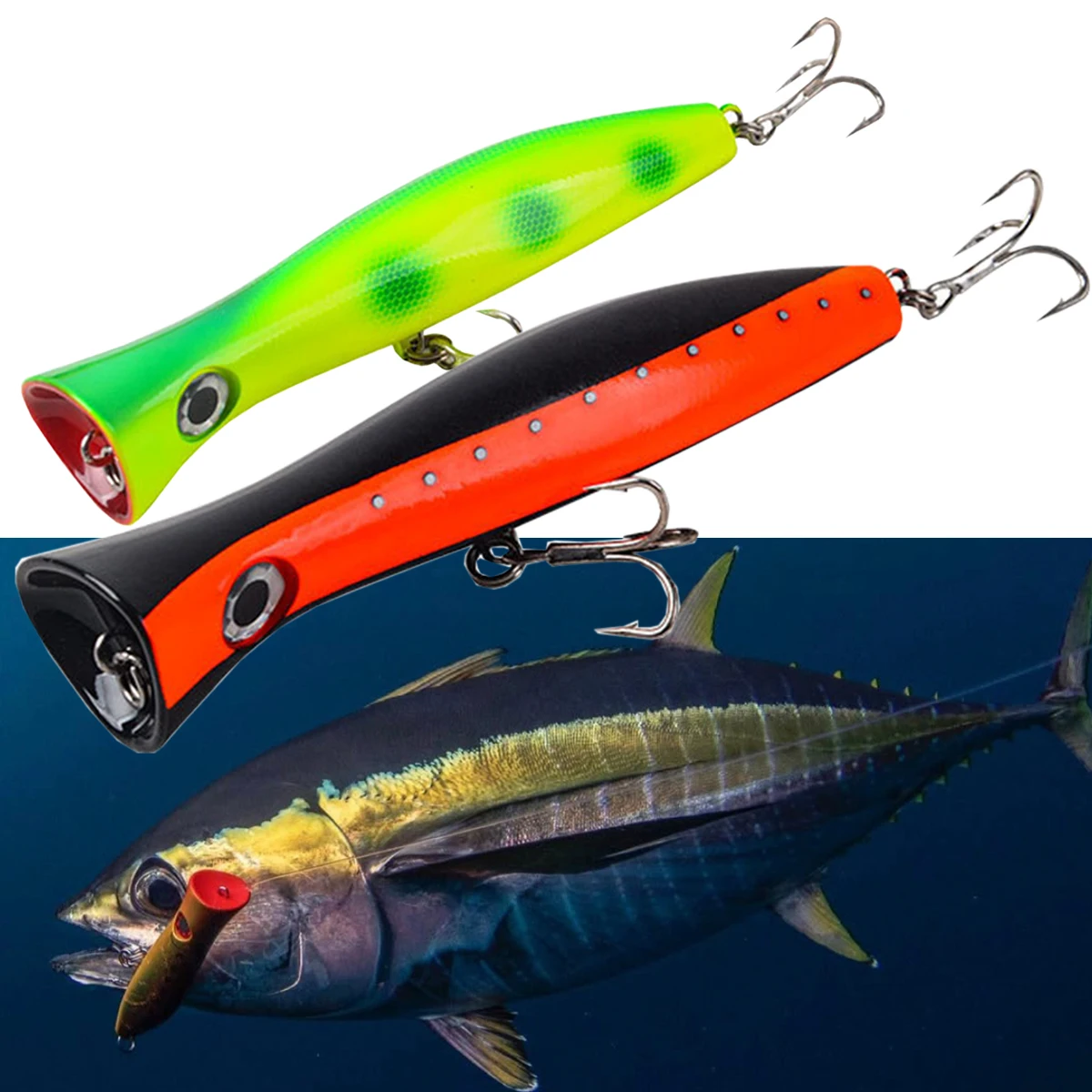 Señuelos de pesca Wahoo de atún Popper grande de 19cm y 120g, cebo duro de plástico Artificial para curricán en superficie, aparejos de pesca de atún Gaint - imagen 4