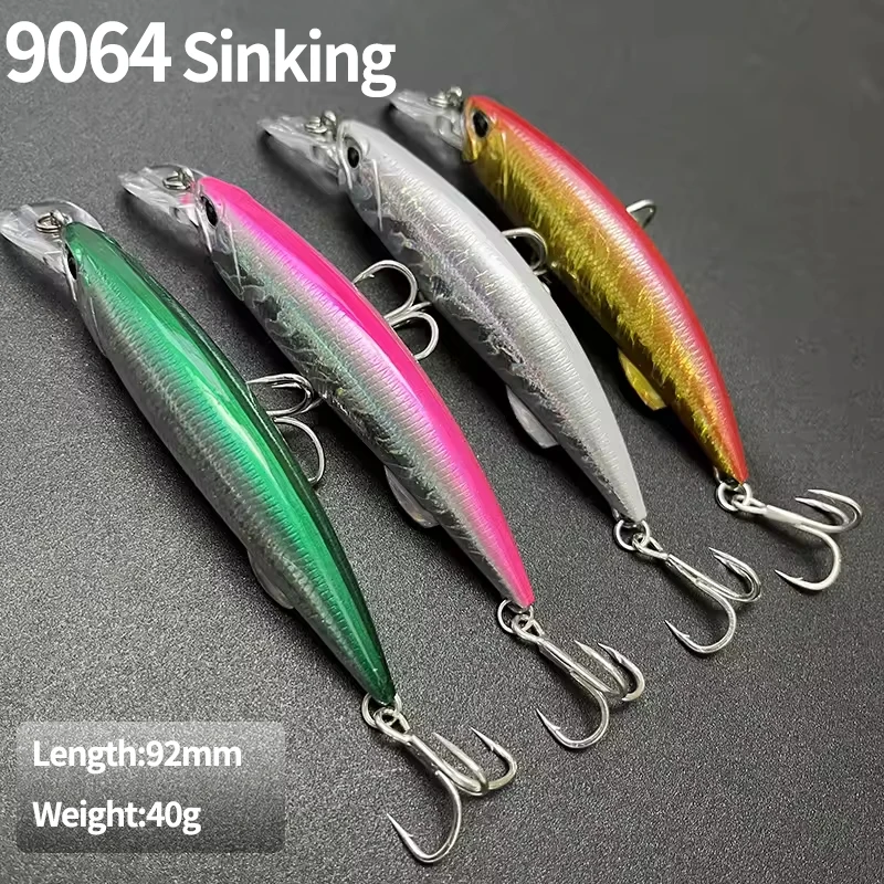Cebo de Pesca de pececillo de hundimiento pesado, 40g, 92mm, cebos duros artificiales, Wobblers de Pesca para lubina, trucha, Jerkbait, aparejos de natación de plástico - imagen 2