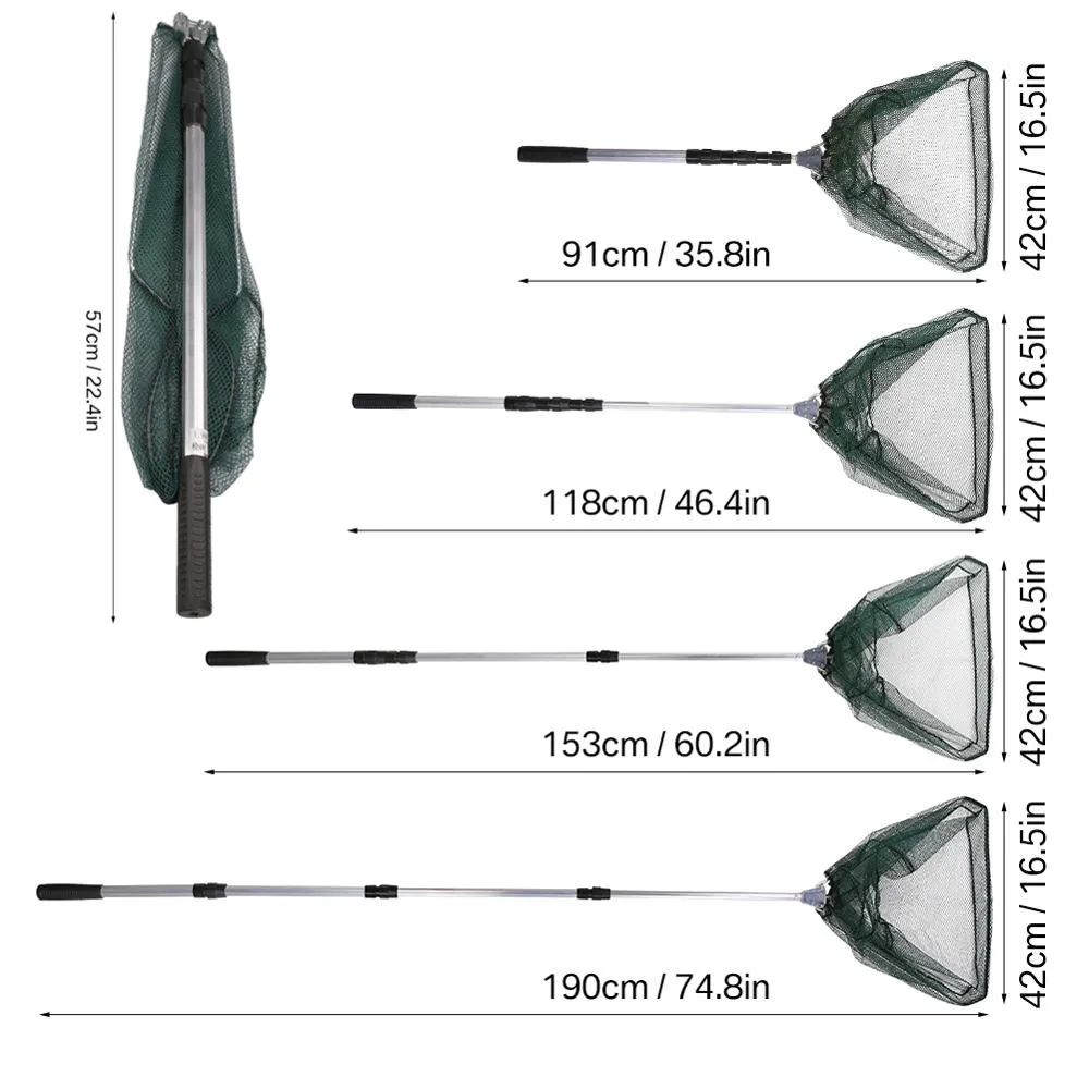 Red de aterrizaje telescópica de 190cm, 92cm y 55cm, caña de pescar plegable, pista de carpa con mosca extensible, red de pesca de malla marina para pesca con mosca - imagen 3