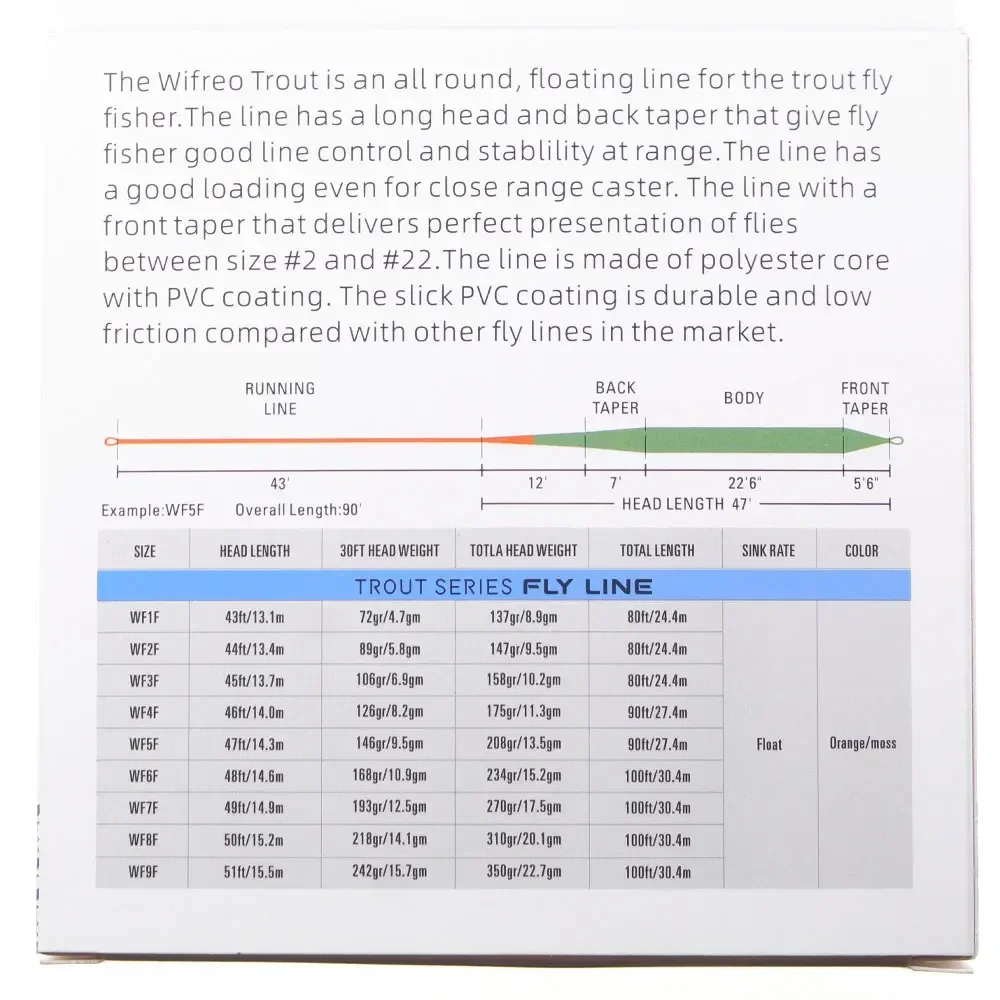 Bimoo, 1 unidad, WF1F-WF9F, línea de pesca con mosca flotante de peso hacia adelante con 2 bucles soldados, 80 pies ~ 100 pies, línea de mosca, pesca con mosca de trucha, naranja/mú - imagen 2