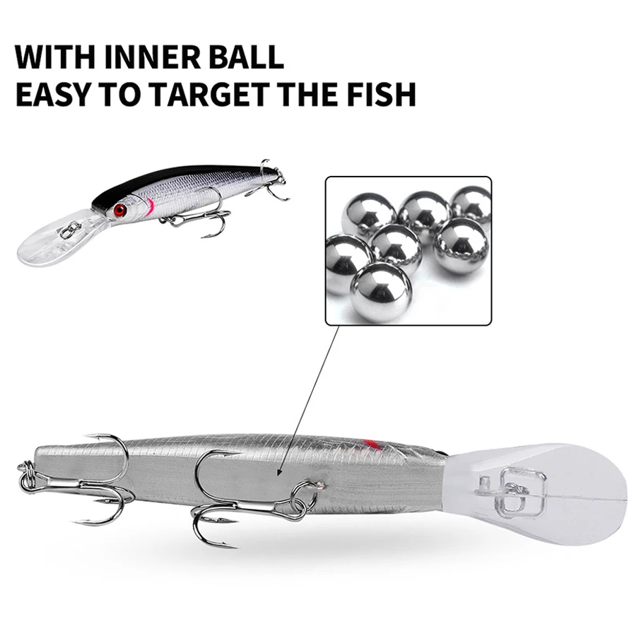 Señuelos de Pesca piezas Crankbaits, cebo duro de 12,5 cm y 14g, Wobblers artificiales para Pike Trolling Jerkbait Minnow, aparejos de pesca Swimbait - imagen 5