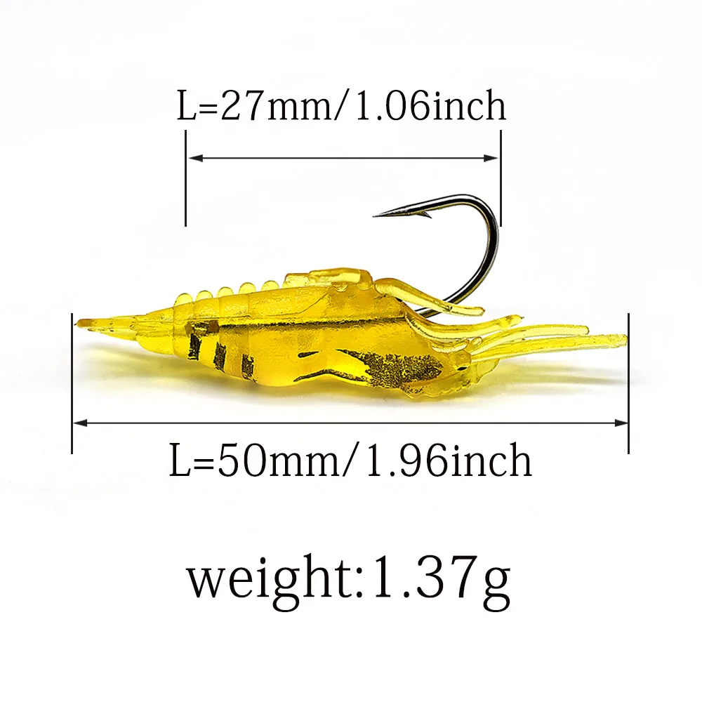 MNFT 10 Piezas de Señuelos de Pesca de Camarón Luminosos de Silicona, Cebo Artificial de Camarón Suave con Anzuelos, Señuelo de Pesca para Carpas - imagen 4