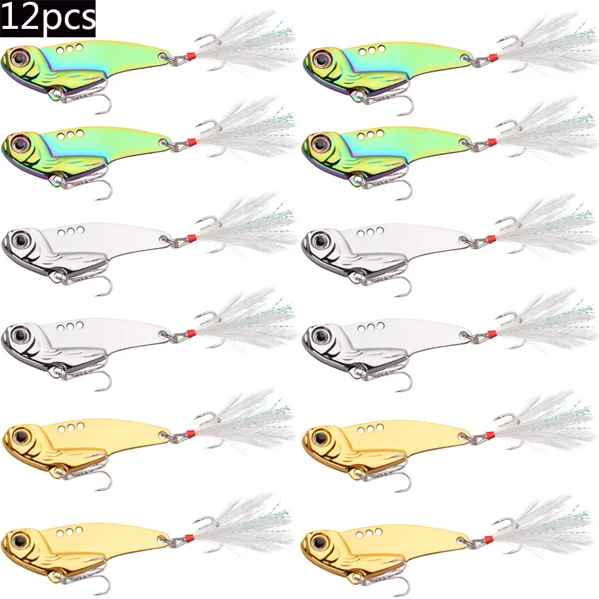 Señuelos de Pesca de Metal Cicada Vib, 12 piezas, 5g, 7g, 12g, 18g, vibración, cuchara, cebo duro, Isca Crankbait, Wobbler