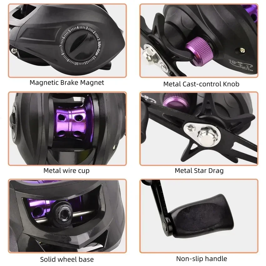 Carrete de Pesca de arrastre máximo, carrete de Baitcasting de 8kg con carrete de aluminio para señuelo de Pesca de agua dulce izquierda y derecha - imagen 4