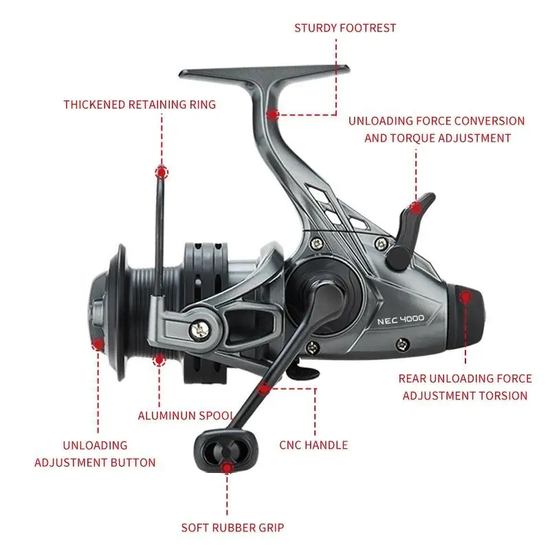 Carrete giratorio de pesca de carpa Mavllos NEC, carrete de fundición de larga distancia, carrete de carpa europeo con fuerza de freno, relación de velocidad de 8kg 5,2: 1 - imagen 3