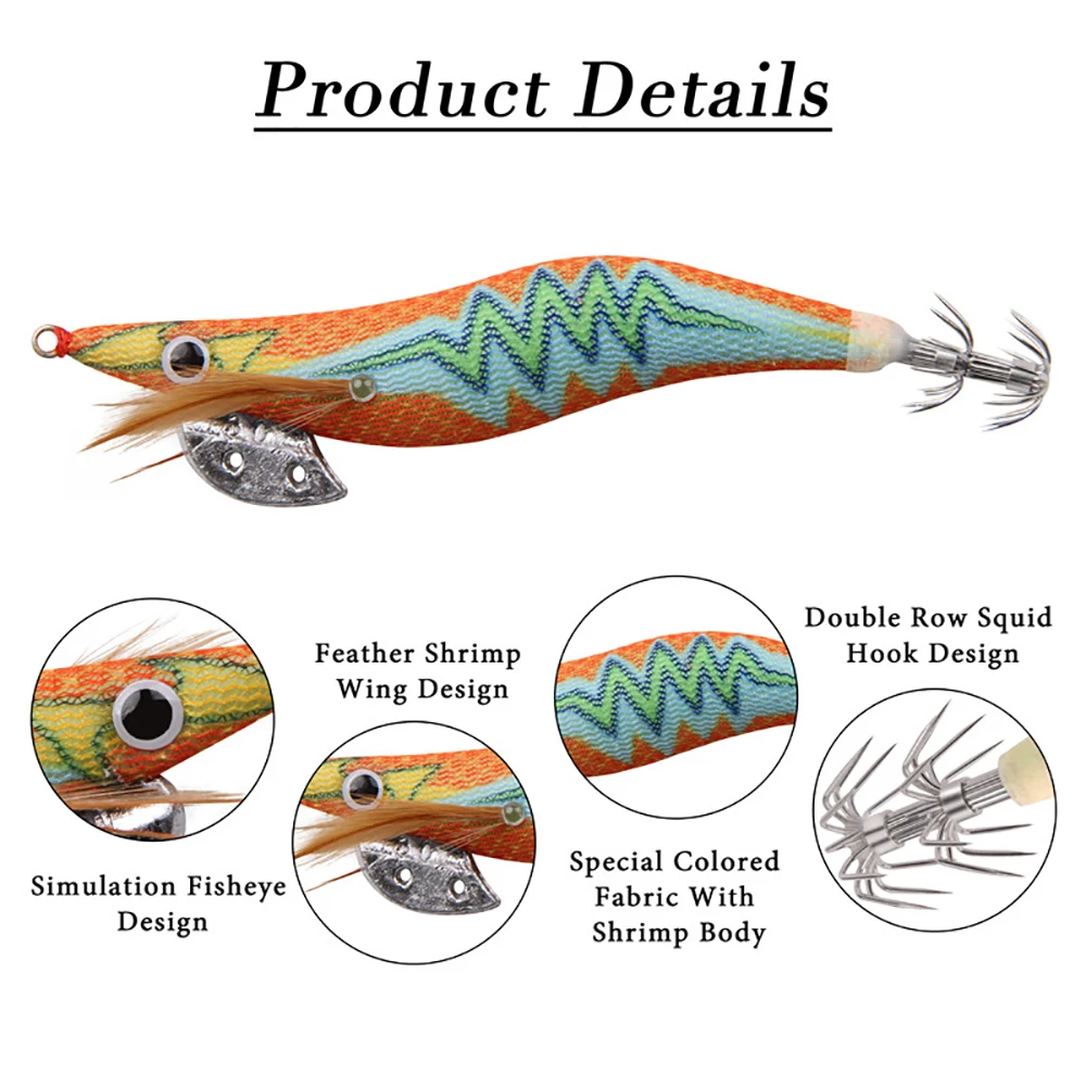 10 unids/caja anzuelos luminosos de calamar, cebo de calamar brillante, plantillas de camarones de agua salada, manga de sepia, señuelo de calamar, Señuelos de pesca de pulpo - imagen 4