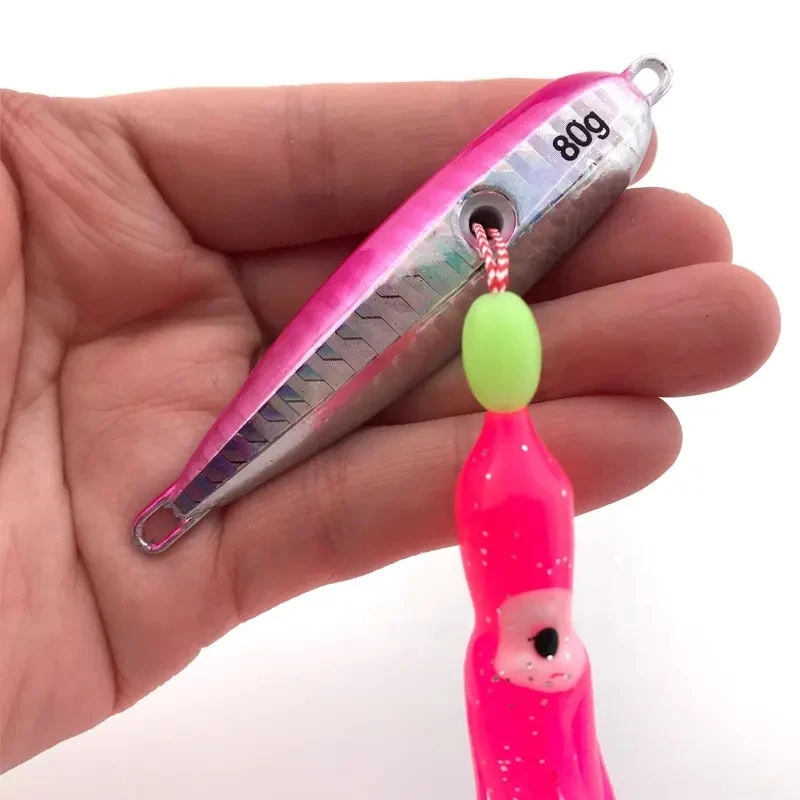 Señuelos de Jigging lento, cebo Artificial de 40g- 200g, faldas de anzuelo, luminoso, aparejos de pesca de agua salada, señuelo de Metal de calamar - imagen 4