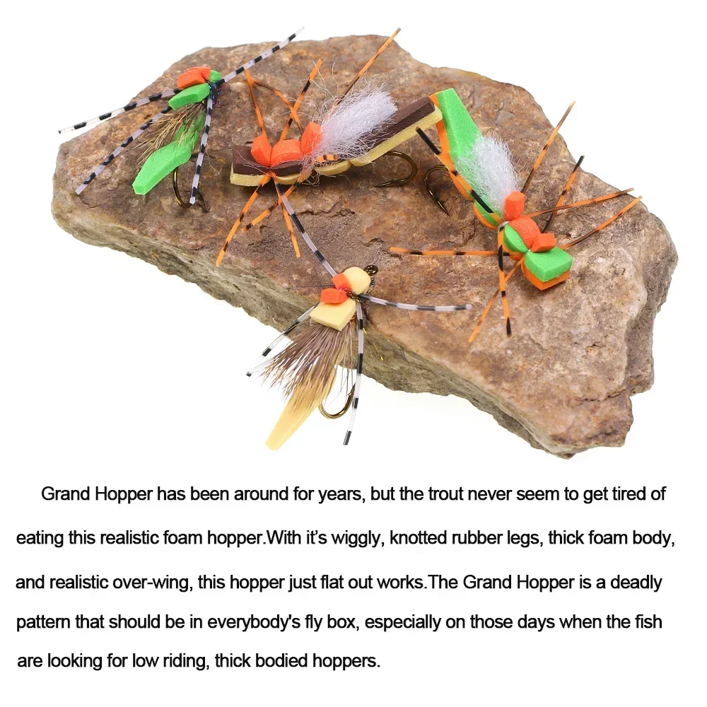 ICERIO 6 uds pesca con mosca espuma saltamontes mosca seca Rrubber piernas pelo de ciervo flotante Morrish Hopper trucha lubina salmón Señuelos de pesca - imagen 2
