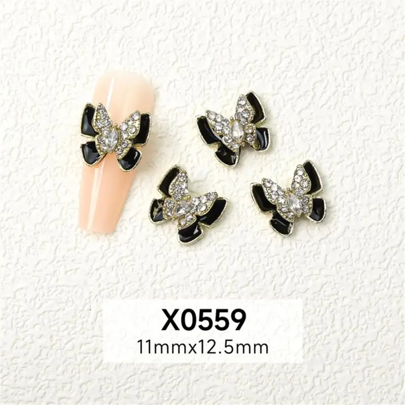 Accesorios para uñas, joyería de aleación, mariposa, Diamante completo, decoración blanca y negra - imagen 3