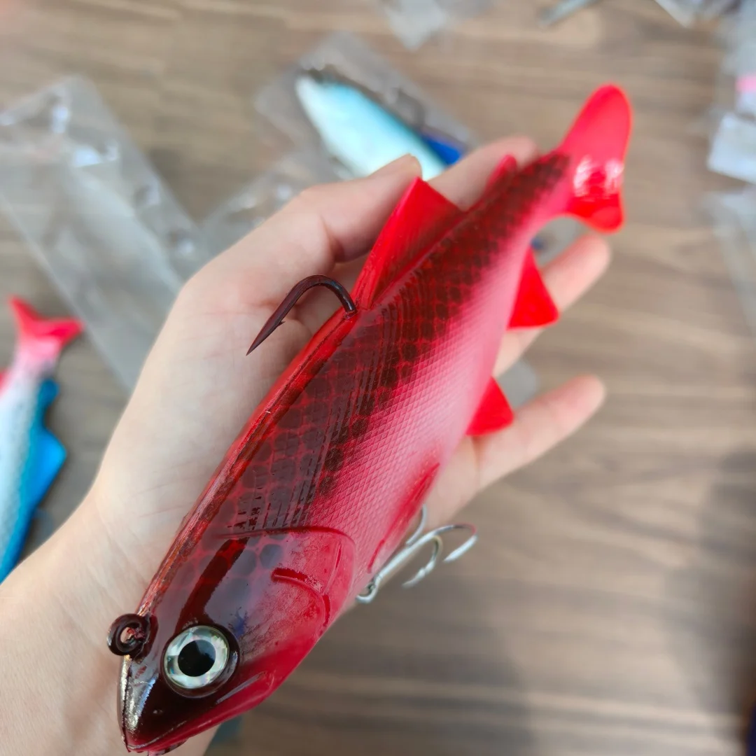 7 Uds 20cm 130g cabeza de plomo PVC Señuelos de Pesca blandos cebos artificiales de natación cola en T cebo suave de silicona Swimbait Wobblers con gancho - imagen 4