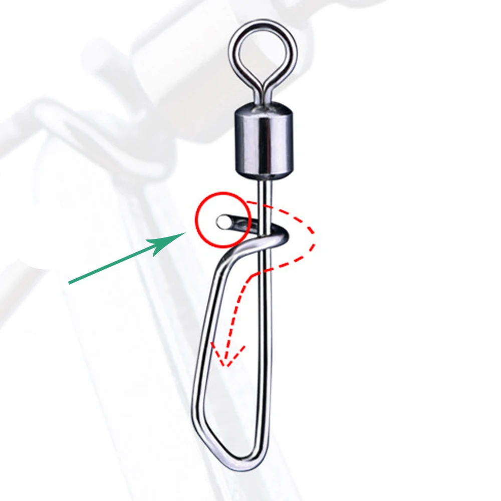 DNDYUJU 10-50X giratorios de pesca con Pin de enclavamiento giratorio anzuelos de acero inoxidable señuelo conector de carpa herramienta de pesca - imagen 3