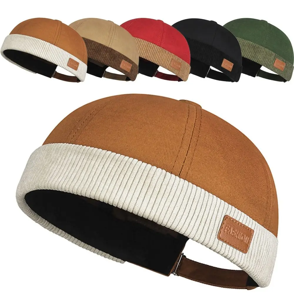 Gorro informal ajustable sin ala, gorro Docker Vintage de pana, gorros de piel de melón de Color sólido, Unisex - imagen 4