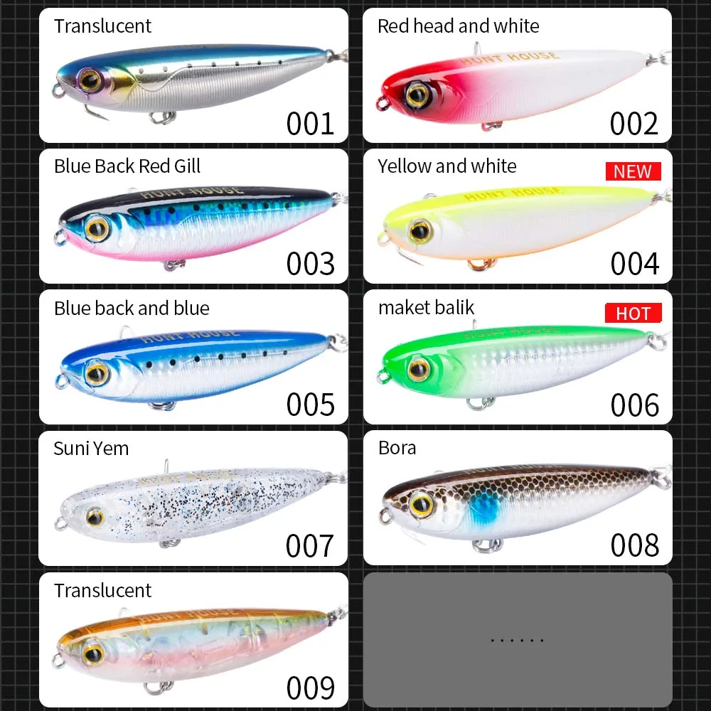 Hunthouse Topwater lápiz señuelo de pesca 60/90/100mm 6,4/12,4/18.8g cebo flotante de superficie señuelos de agua superior para pesca lubina Pike alimentador - imagen 5