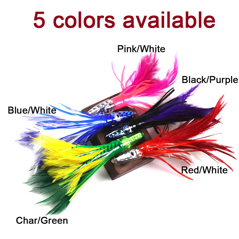 LIONRIVER-señuelo de pulpo duro con falda de plumas, anzuelo de calamar, cebo de arrastre para pesca de arrastre en aguas profundas, 2 piezas - imagen 5