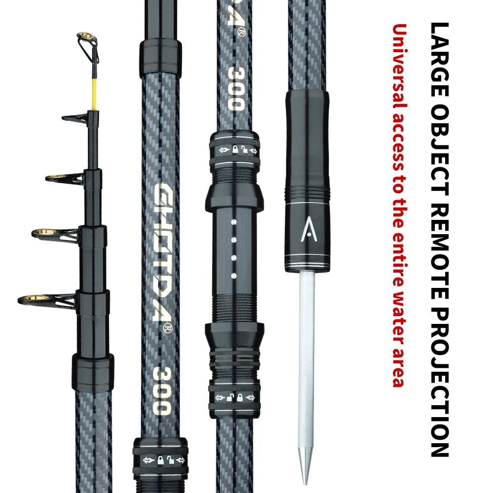 Caña de pescar telescópica de carbono duro, 2,1 m-4,5 m, caña de mar de lanzamiento de larga distancia, diseño compacto para aparejos de Pesca de barco oceánico - imagen 2