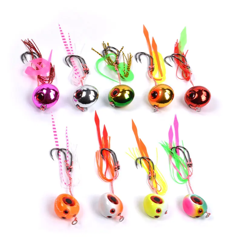 TEASER-Juego de Señuelos de Pesca J29, 5 piezas, 60g, 80g, 100g, faldas de goma Tai, Tenya Inchiku, pargo deslizante, Kabura Jig Head - imagen 4