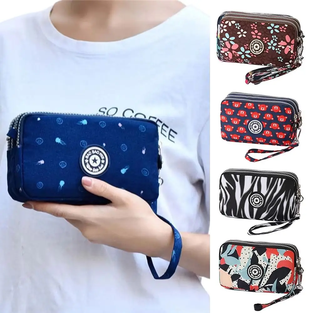 Monedero Universal de tres capas, monedero de tela Oxford de gran capacidad, cartera con estampado de flores impermeable con cremallera - imagen 2