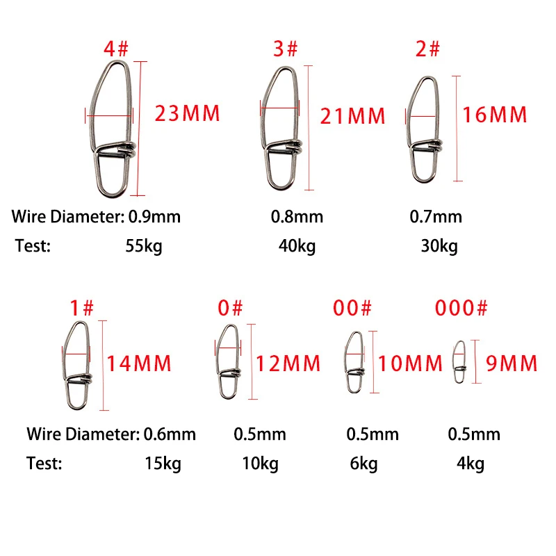 1000 pièces en acier inoxydable noir rapide Clip serrure Snap pivotant solide anneau sécurité boutons pression connecteur fournitures de pêche accessoires Pesca - imagen 3