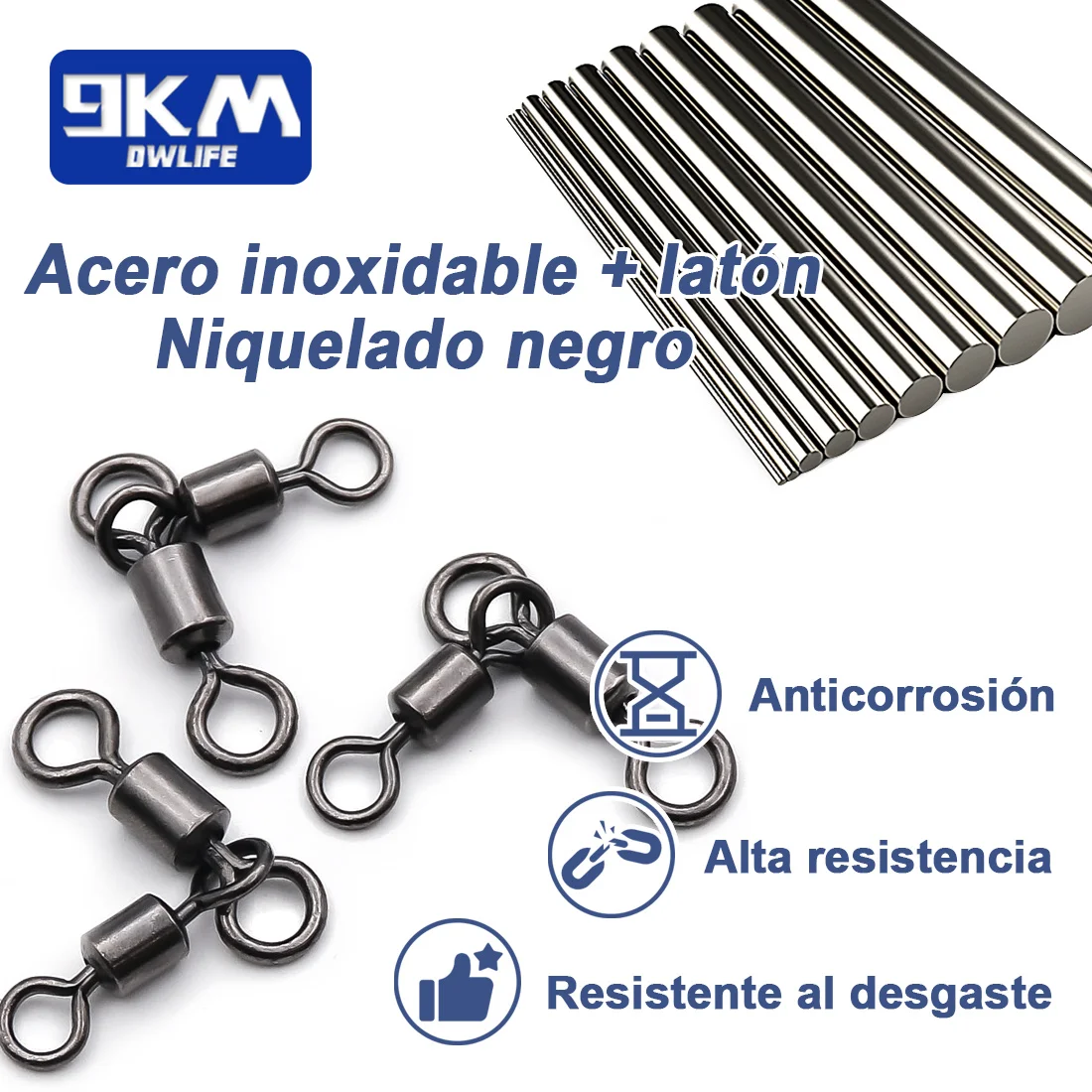 Señuelos de pesca giratorios de 3 vías, línea cruzada giratoria de agua salada, 25 ~ 100 Uds., conector de cadena de anillo, aparejo de bagre curricán de agua dulce - imagen 3