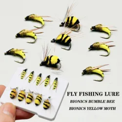 Moscas Bumble Bee biónicas color amarillo para pesca de trucha y carpa