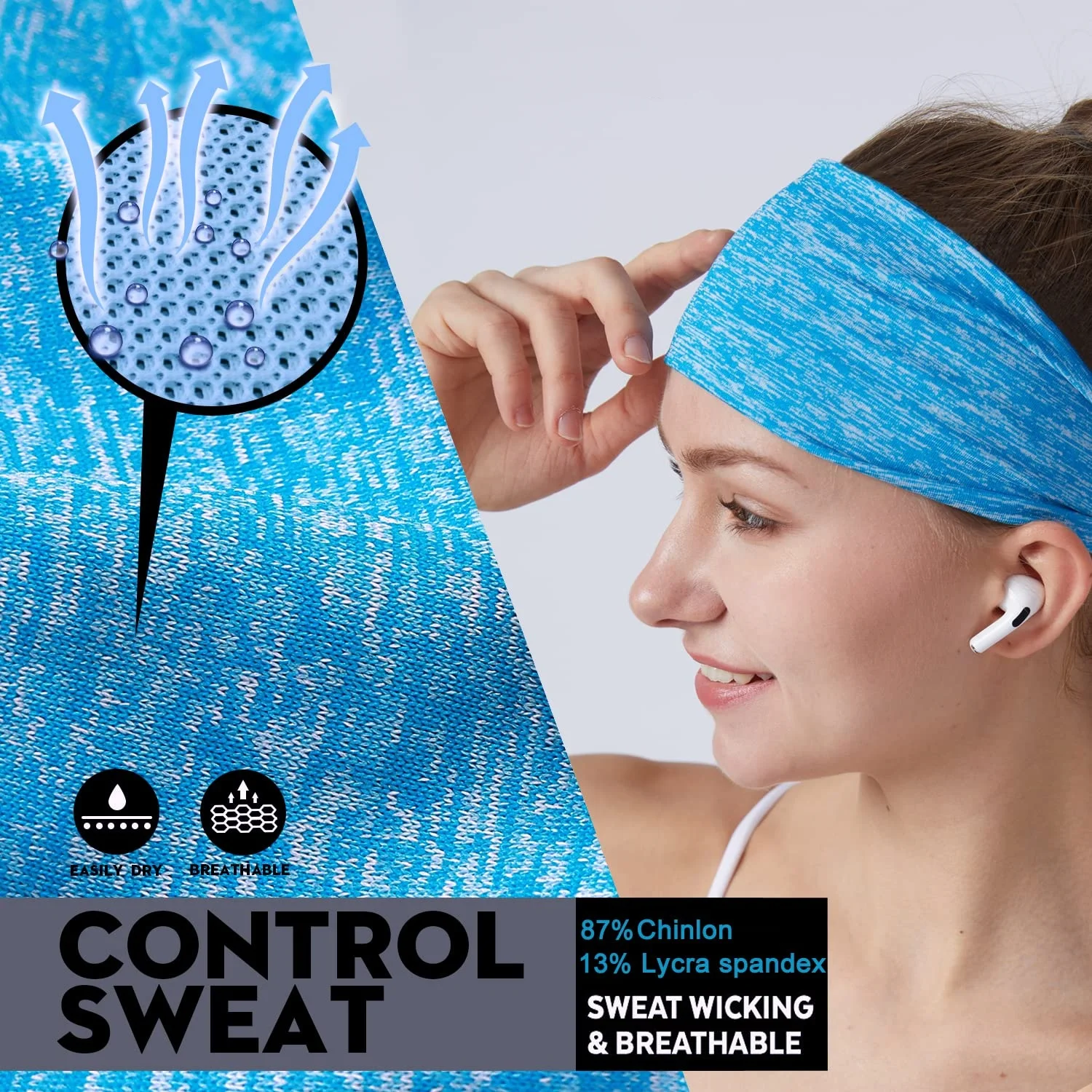 Bandas para el sudor para Fitness, diadema deportiva que absorbe la humedad, Yoga, baile, correr, ciclismo, diadema absorbente de sudor transpirable - imagen 5