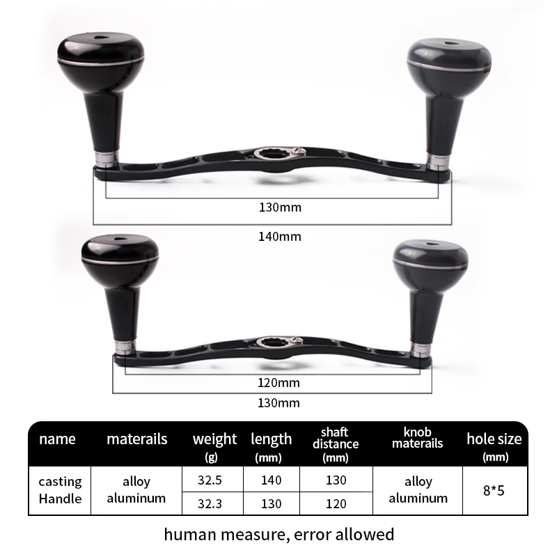 Ruke-mango de carrete de pesca, aleación de aluminio 7075, traje Materail D/S/A, longitud completa, 140130mm, 42,3 g/unidad, agujero 8x5/7x4mm, accesorio DIY, 1 ud. - imagen 2