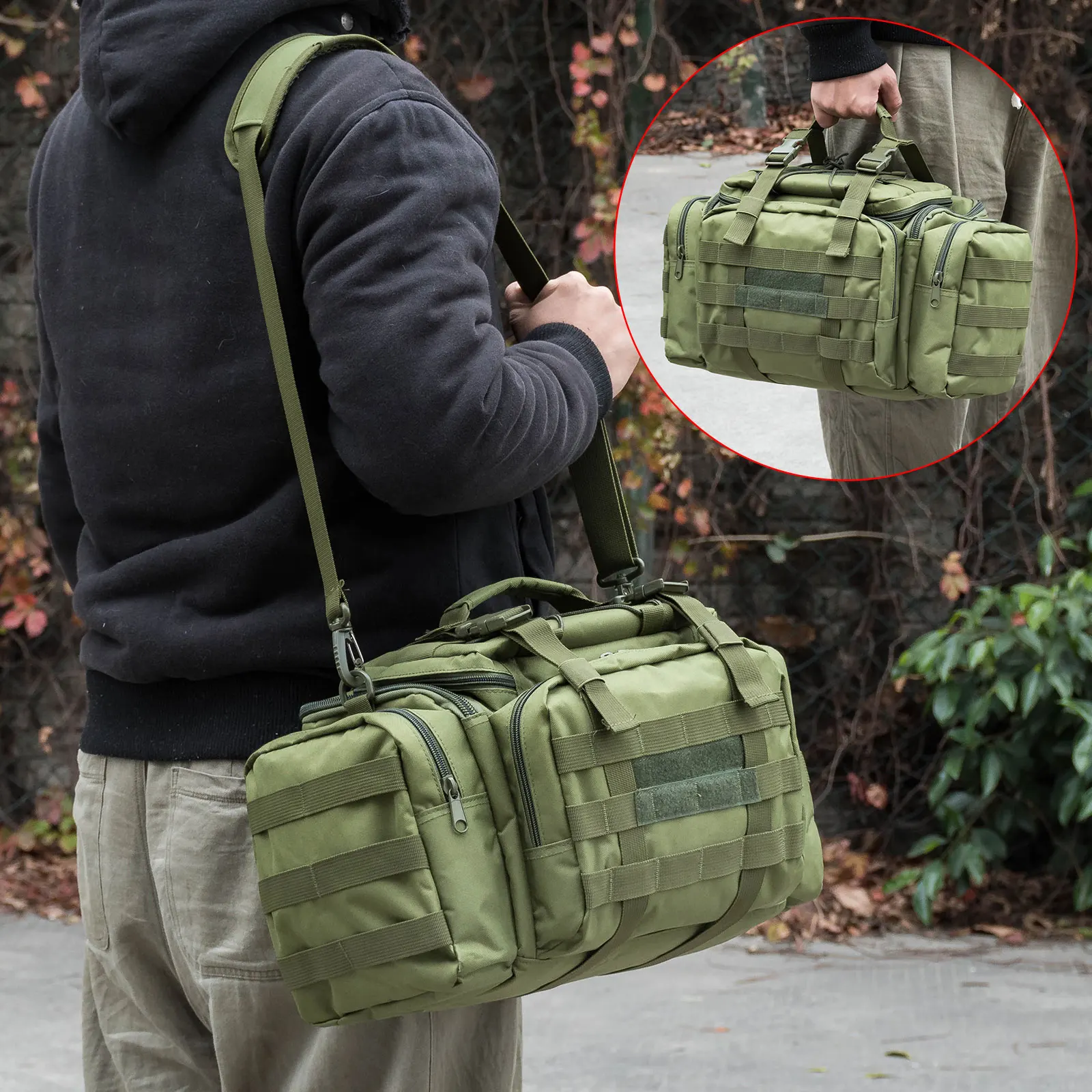 Bolsa multifuncional para aparejos de pesca de alta capacidad para hombre, bolso de hombro de cintura, estuche de almacenamiento de lona para acampar al aire libre y caza - imagen 2